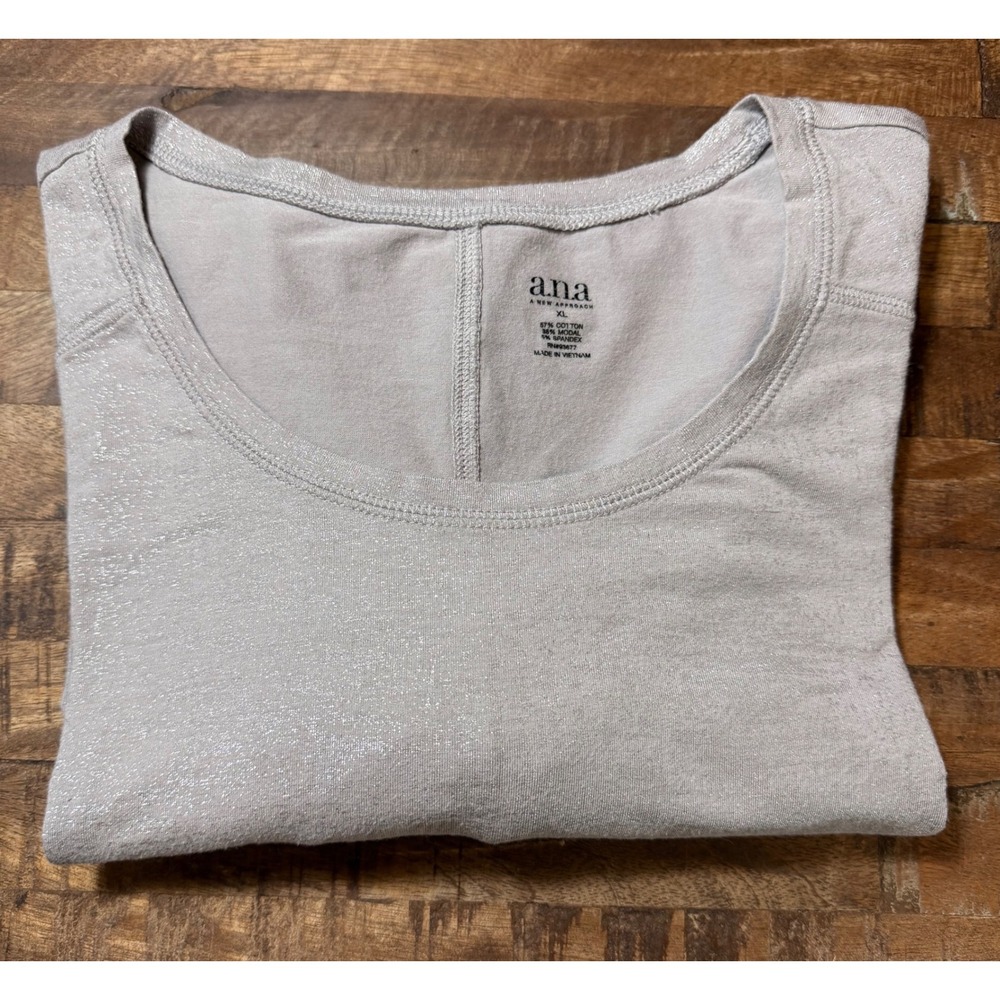 ana a new approach Womens XL Long Sleeve Shimmer Top Shirt Silver